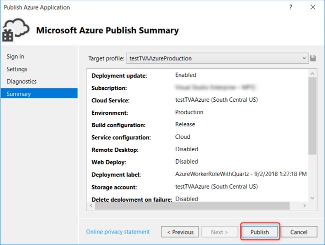 Microsoft Azure Publish Summary-